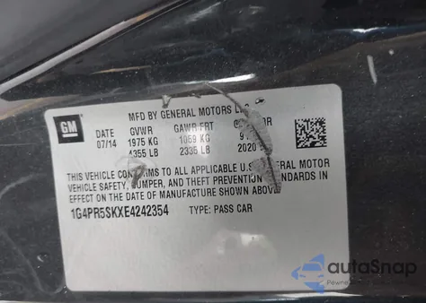 2014 Buick Verano Convenience Group из США, поврежденный, VIN 1G4PR5SKXE4242354